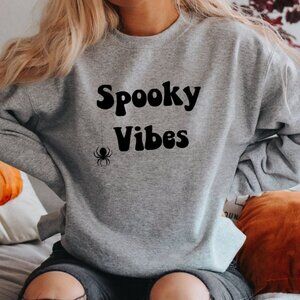 Spooky Vibes Sweatshirt - Grey, Medium